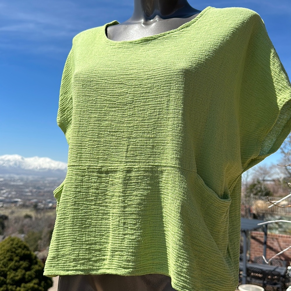 Oversized cotton top in hand dyed lime green. New with tags from Sundance